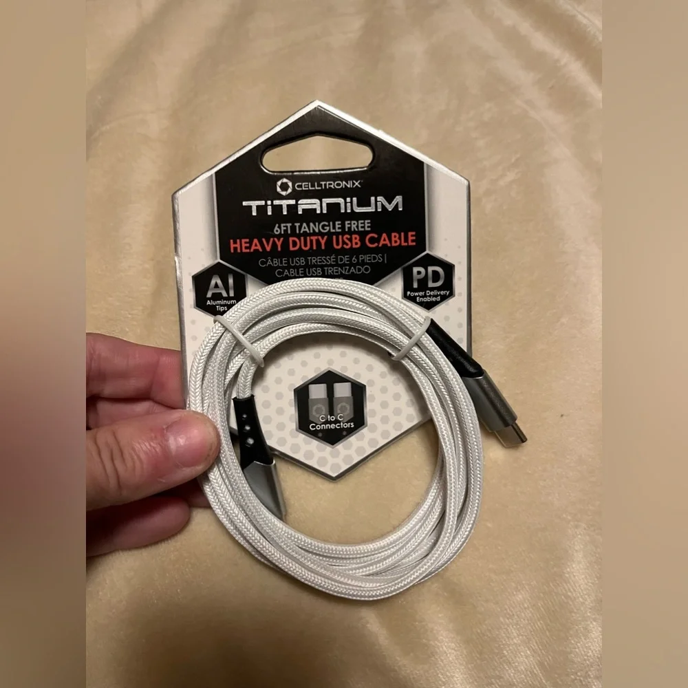 TITANIUM 6FT Tangle Free Heavy Duty USB Cable C 2 C Connector Fast Charging